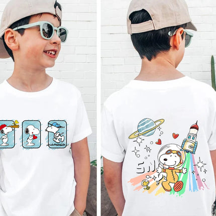 Snoopy print children's clothing kids cotton T-shirt cartoon short-sleeved white top personality clothing suitable for boys