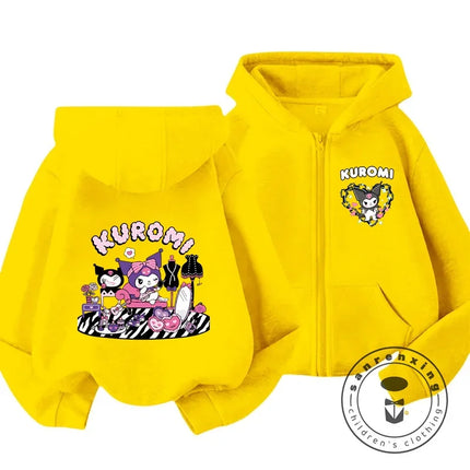 Children's Hoodies Child Sweatshirt Girls Cute Cartoon Hello Kitty Kuromi and Friend Sanrio Animal Printed Kids Zipper Clothes