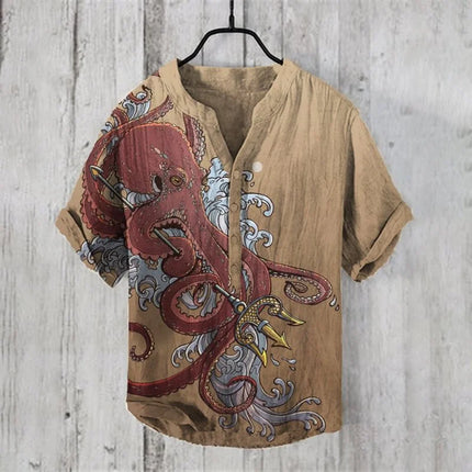 Men's short-sleeved tops 2024 summer casual T-shirts with underwater creatures jellyfish 3D pattern printing, fashionable linen