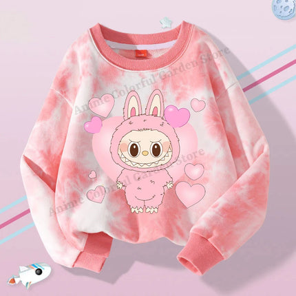 Labubu Round Neck Sweatshirt for Children Anime Cartoon Cute Hoodies Boys Girls Spring Sweet New Sports Shirt Kids Clothes Gifts