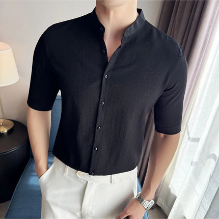 2024 Summer New Chinese Style Linen Shirts Men's Half sleeve Stand-Up Collar Linen Cotton Business Casual Slim Versatile Shirts