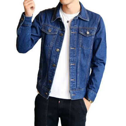 Blue Men's Denim Jacket, Single-breasted Lapel Coat, Fashionable Casual Tops, Black and Light Blue Can Be Selected,M-5XL