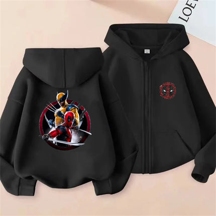 Deadpool & Wolverine Children Zipper cardigan Hoodies Girl Boy Kids Autumn Winter Clothing  Casual black Tops Sweatshirts