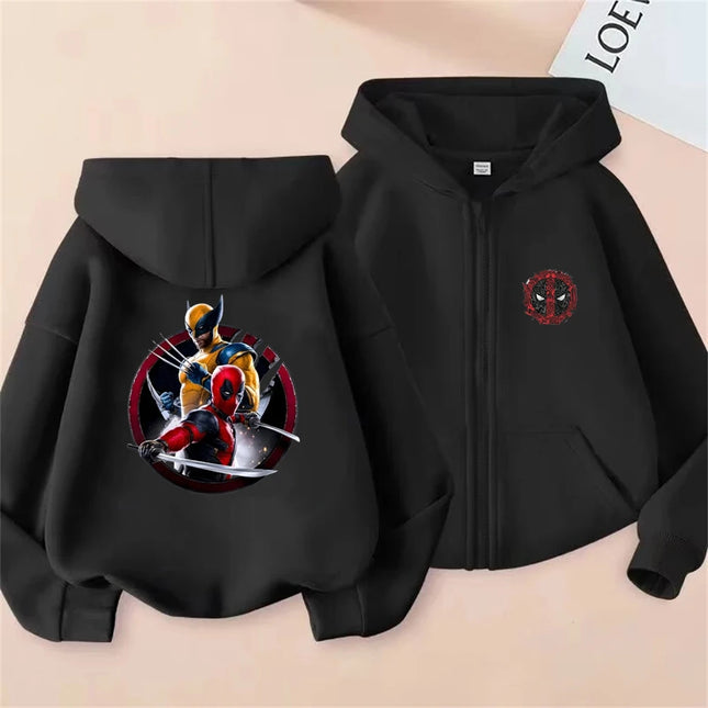 Deadpool & Wolverine Children Zipper cardigan Hoodies Girl Boy Kids Autumn Winter Clothing  Casual black Tops Sweatshirts