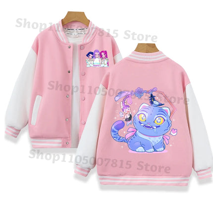 K-pop Demon Hunters Baseball Uniform for Children Anime Cartoon Fashion Jacket Boys Girls Spring Autumn Sweet Coat Kids Clothes