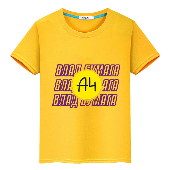 Merch A4 100%Cotton T-shirt Short Tops boys girl clothes y2k one piece Summer Влад Бумага a4 Anime Tees Casual kids clothes