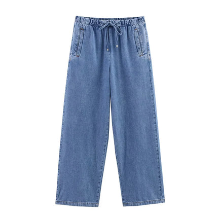 Spring Women's Suit Short Denim Shirt Jacket High Waist Department With Wide Leg Pants 2025 Casual Jacket Jeans 2-piece Set