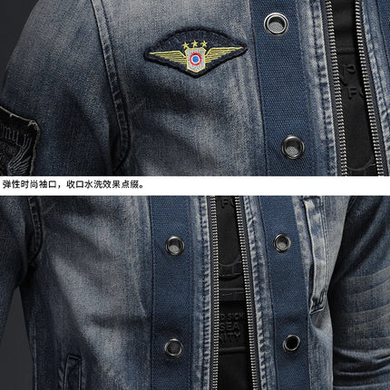High Quality New Personalized Baseball Collar Jeans Fashion Handsome with All The Trend of Fine with All The Men's Zipper Jacket