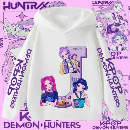 2026 New Letter A-Z Girls' Sportswear Kpop Demon Hunters Boys' Casual Shirt Children's Hooded Shirt Autumn/Winter Long-sleeved