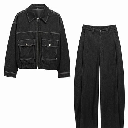 Denim Long Pants Sets Women 2 Pieces 2025 New Fashion Denim Jacket Coat Women Suit Casual Set Womens Outfits