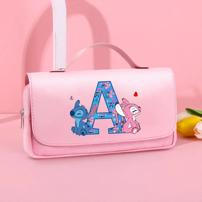 Disney Stitch Pencil Bags for Students Anime High-capacity Stationery Storage Box Boys Girls Letter A-Z Pen Bag School Supplies