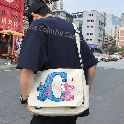 Disney Stitch Canvas Postman Bag for Men Women Anime High-capacity Shoulder Bag Students Portable Fashion Crossbody Pouch Gifts