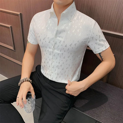 2024 Summer Fashion Printed Shirts High Quality No Ironing Slim Fit Short Sleeve Social Formal Shirt Club Outfits Tuxedo 4XL-M