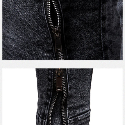 Cowboy jacket men's retro style personalized slim fit stand up collar zipper warm workwear jacket motorcycle riding suit