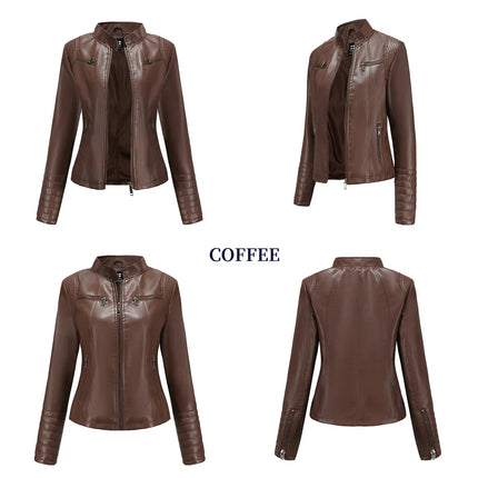 2025 Women's Leather Jacket Spring Autumn Thin Motorcycle Suit European Size Leather Jacket Short Fashion Women's Jacket