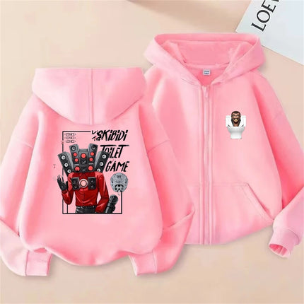 Skibidi Toilet print Children Zipper coat Hoodies Girl pink Boy black Kids Clothing Casual Tops Spring Autumn Sweatshirts