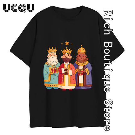 Three Kings with Gifts T-shirt Men Happy Epiphany Cotton Tops Tees Fashion Short Sleeve Clothing Daily Outfit Streetwear