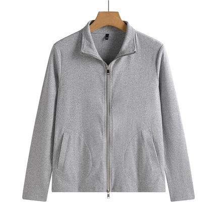 New Women's Zippered Stand Collar Jacket Slim Fit Long Sleeve Cotton Solid Color Casual Outerwear