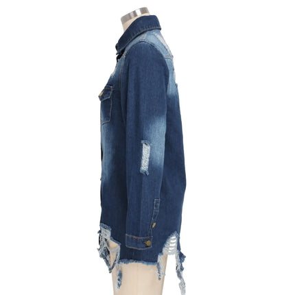Women Jeans Jackets Spring Summer Ripped Denim Vintage Casual Denim Jacket Long Sleeve Female Chic Coat Streetwear 2024