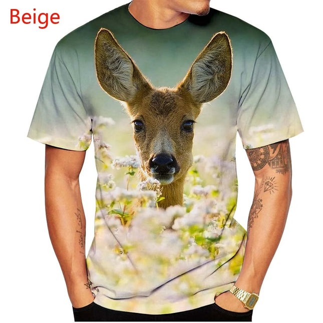 Summer Fashion 3D Print Forest Deer T Shirt Men and Women Pullover Sweatshirt Animal Cute Short Sleeves Casual T Shirt