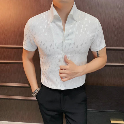 2024 Summer Fashion Printed Shirts High Quality No Ironing Slim Fit Short Sleeve Social Formal Shirt Club Outfits Tuxedo 4XL-M