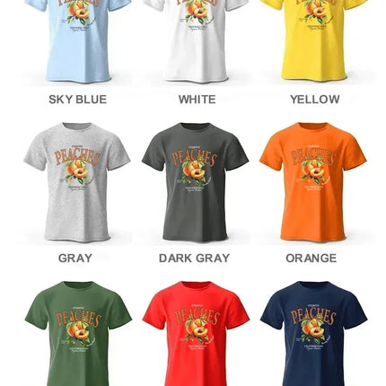 Lightweight Yellow Peach Graphic Tee 100% Cotton - Delicate Watercolor Style Breathable & Trendy Summer Top