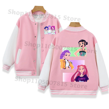 K-pop Demon Hunters Baseball Uniform for Children Anime Cartoon Fashion Jacket Boys Girls Spring Autumn Sweet Coat Kids Clothes