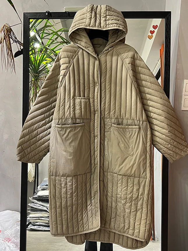Lagabogy 2024 Winter Women Casual Long Hooded Puffer Jacket Ultra Light 90% White Duck Down Coats Female Autumn Oversized Parka