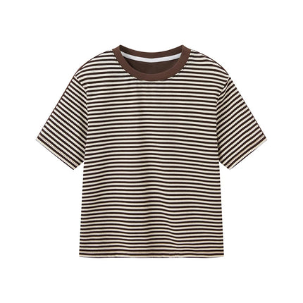 2025 New Summer Boys Striped Cotton T-Shirt Loose Fit Round Neck Short Sleeve Tee for Kids Ages 3-14 Years