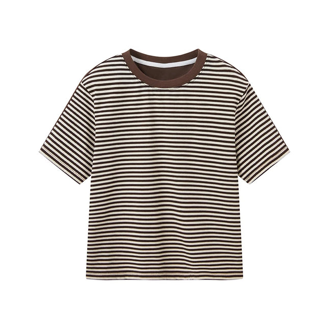2025 New Summer Boys Striped Cotton T-Shirt Loose Fit Round Neck Short Sleeve Tee for Kids Ages 3-14 Years