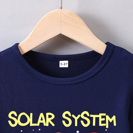 Summer Baby Boy Clothes Kid Girls Casual Solar System Planets Printed T-shirts Children Fashion Crew Neck Short Sleeve Top