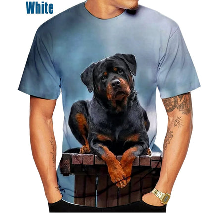 New Men's Casual T-shirt Pet Dog Short Sleeves Shirt Cute Fashion Rottweiler 3D Printing Tops XS~5XL