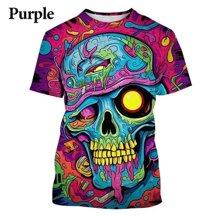 Colorful Street Graffiti Hip Hop Cool Skull 3D Printed Crew Neck T-shirt Personalized Men's Fashion Casual T-shirt Short Sleeve