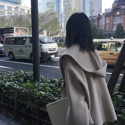Thickened Hebridean Style Double-sided Woolen Jacket For Women Winter Loose-fit Hooded Overcoat 300lbs Mmplus Size