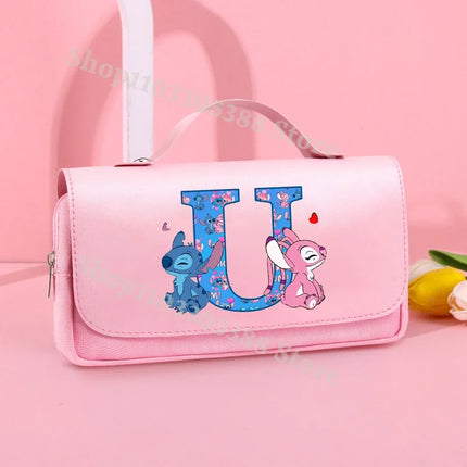 Disney Stitch Pencil Bags for Students Anime High-capacity Stationery Storage Box Boys Girls Letter A-Z Pen Bag School Supplies