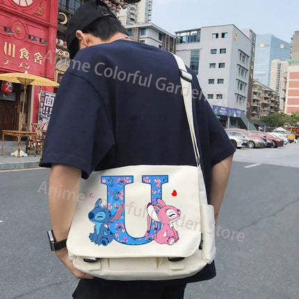 Disney Stitch Canvas Postman Bag for Men Women Anime High-capacity Shoulder Bag Students Portable Fashion Crossbody Pouch Gifts