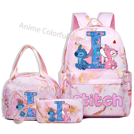 3pcs Disney Stitch Backpack Pencil Case Lunch Bag Set Students Fashion Schoolbag Pen Bag Bento Pouch Suit Anime School Supplies