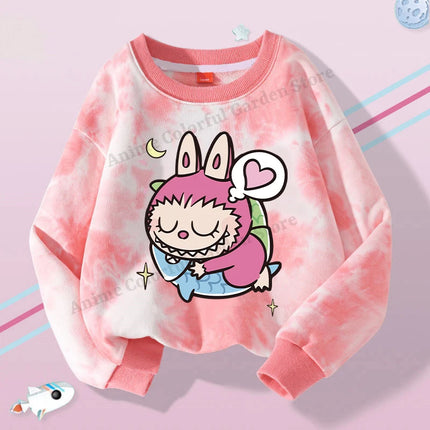 Labubu Round Neck Sweatshirt for Children Anime Cartoon Cute Hoodies Boys Girls Spring Sweet New Sports Shirt Kids Clothes Gifts
