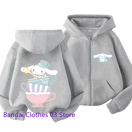 Cute Sanrio Zipper Hoodie 2 to 12 Year Girl Sweatshirt Autumn and Winter Long Sleeve Harajuku Jumper Series Sewing Casual Hoodie