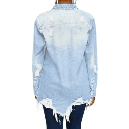 Women Jeans Jackets Spring Summer Ripped Denim Vintage Casual Denim Jacket Long Sleeve Female Chic Coat Streetwear 2024