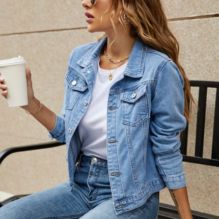Fashion Vintage Jean Jackets 2024 Autumn New Long Sleeve Casual Solid Cardigan Denim Coat Casual Pocket Outwear