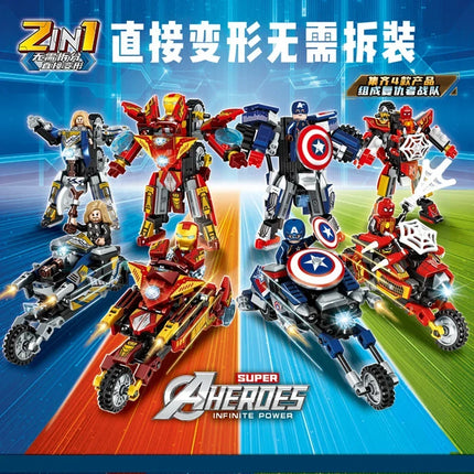 NEW Disney Superhero Transforming Mecha Motorcycle 2 in 1 Building Blocks Sets Movie Avengers Model Bricks Kit Kids Toys Gift