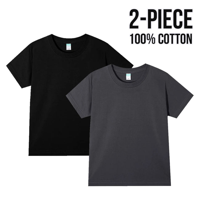 Simple Daily 2 Piece 100% Cotton T-shirt for Boys Girls Solid Color Crew Neck Short Sleeve Tops High Quality 2025 Kids Clothes