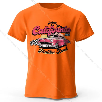 Pink Vintage Car T-Shirt 100% Cotton Retro Vacation Graphic Tee for Women and Girls Summer Holiday Style
