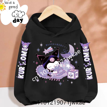 Cartoon Peripheral Pullover 3-12 Year Boys and Girls Hoodie The Spring and Autumn New Pattern Children's Kuromi Black Hoodies