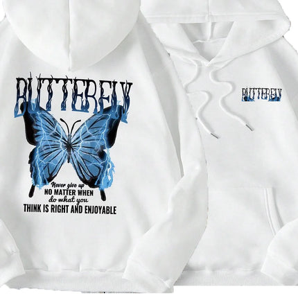 Never Give Up Butterfly Picture Print Girls Hoodie Spring Autumn Wide Ladies Loose Casual Hooded Sportswear Basic Clothing