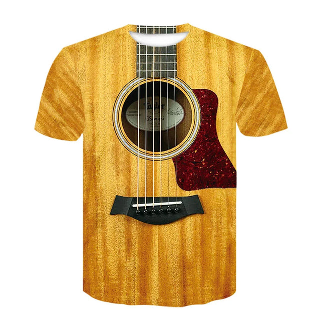 2021 New Men 3d Guitar Printed Fashion Hot Short Sleeves T Shirt Daily Short Sleeve Tee Tshirt Female Psychedelic Clothes