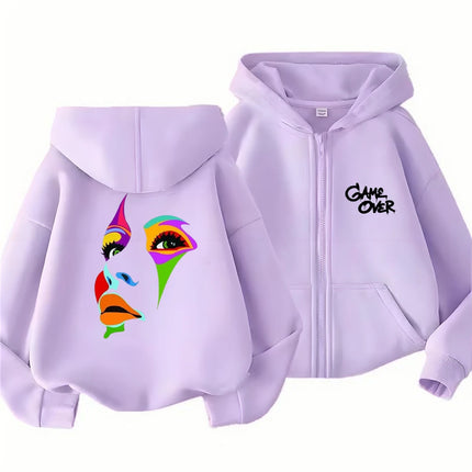 Hip Fashion Hop Trend Street Art Print Hoodies Coat Children Zipper style Sweatshirt Girls Boys Age 3-12 Kids black Pink