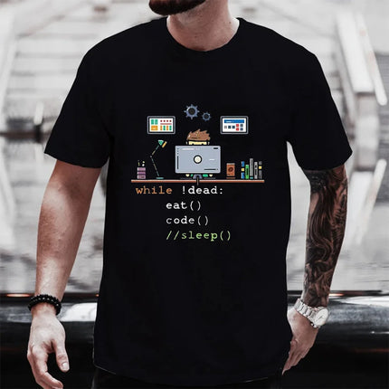 Funny Tees Computer Science Python Programmer Eat Code Sleep Cotton T Shirts Graphic Streetwear Short Sleeve Tee Summer T-shirt