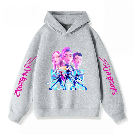 Gray Hoodies Trendy Casual Clothing Long Sleeve For Girls Child K-pop Demon Hunters Clothing Toddler New Printing Hooded Tops